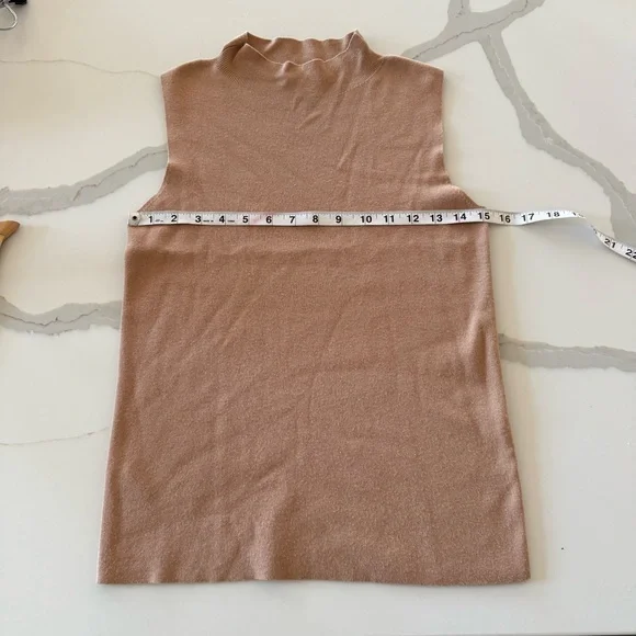 Ann Taylor Camel Color Sleeveless Mock Neck Neutral Lightweight Sweater Top - Picture 11 of 12